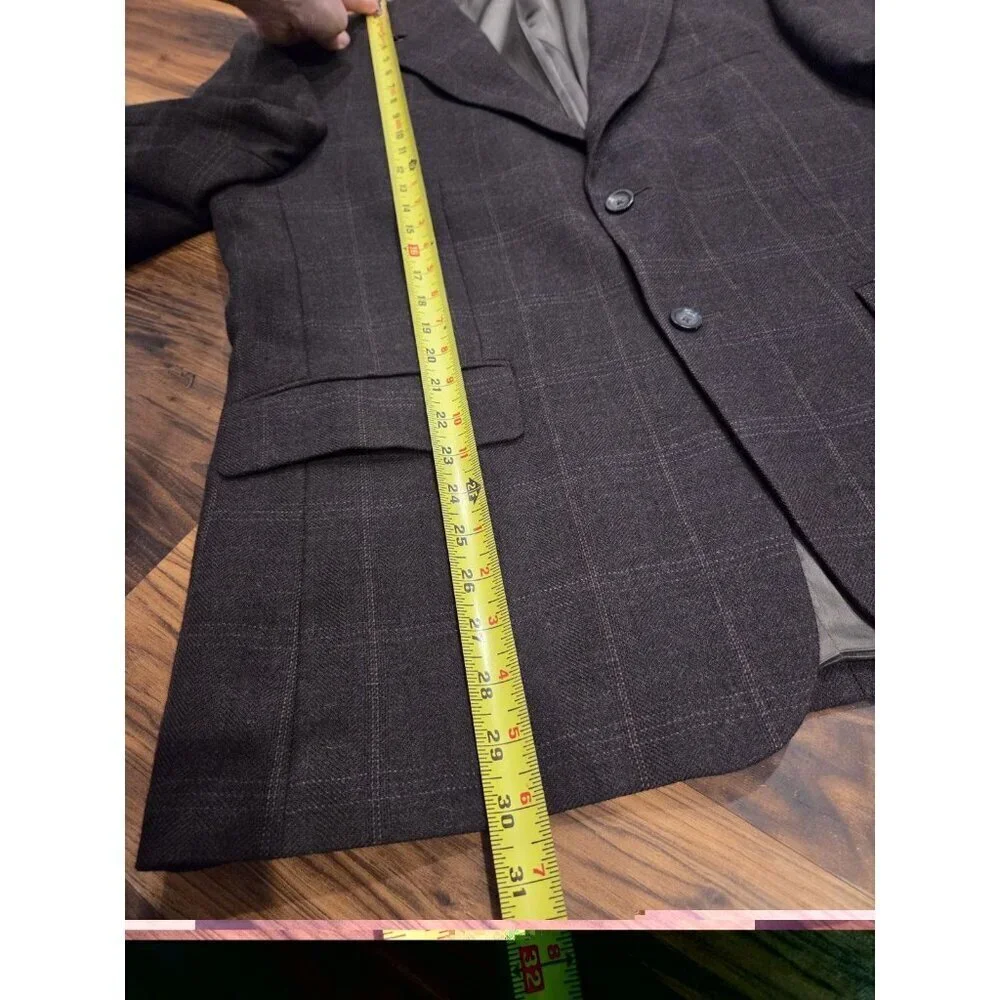 Oscar de la Renta 42S Wool Blazer Brown Windowpane Plaid 2 Button Lined
